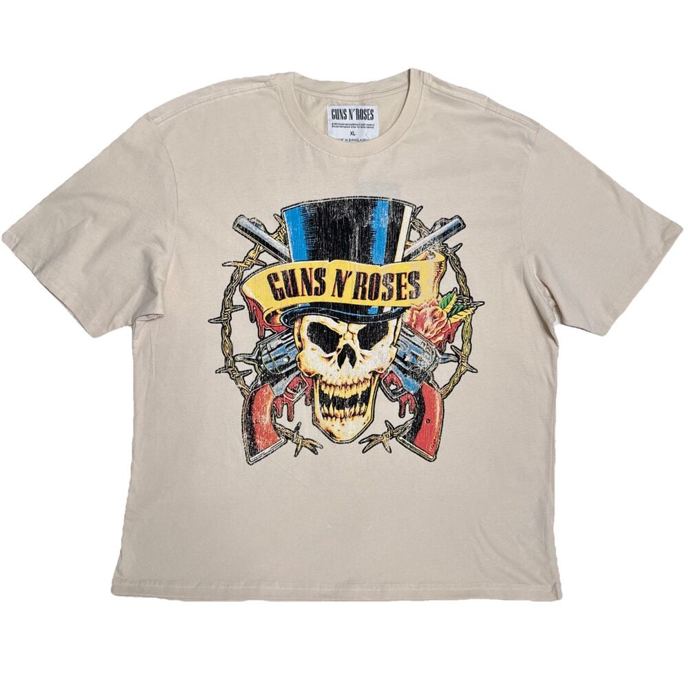 Guns N’ Roses XL T Shirt Bravado Nth American Tour 91 Band Tee Ecru Cotton NWT